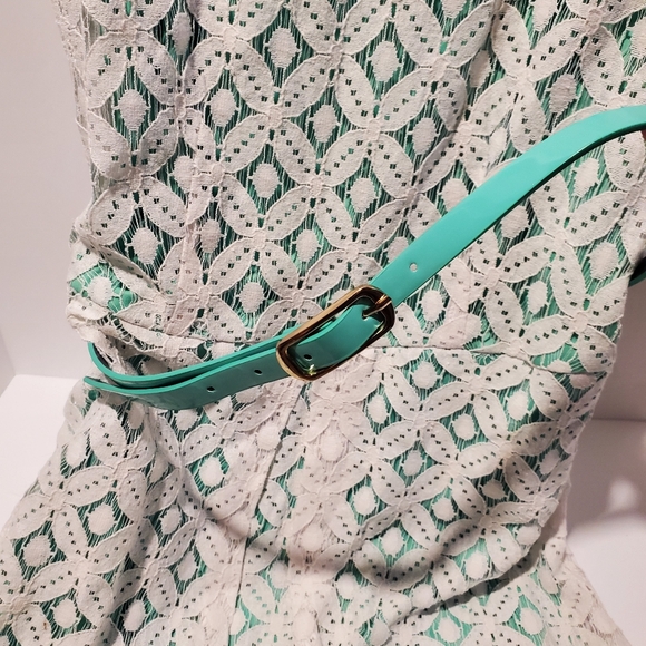 Dressbarn Lace Overlay Belted Dress Size 10 Mint Green & White - Picture 7 of 9